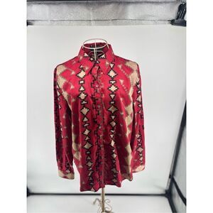 Lauren Ralph Lauren Petite Western Aztec Shirt Red Size LP Cotton